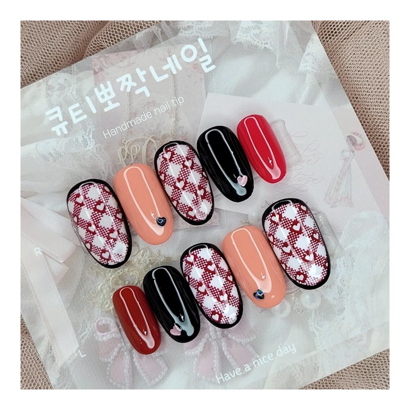 Heart Check Handmade Nail Tip - Oval S / 하트
