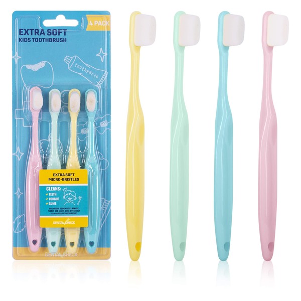 Extra Soft Toothbrush, Nano Toothbrush for Sensitive Gums, Extra Soft Toothbrushes Child Sensitive Teeth Manual, Ultra Soft Toothbrush for Extra Protection Gum Care, Perfect for (Kids - 4 Pack)