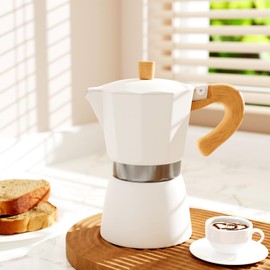 ShanSon Moka Pot Stovetop cafetera de espresso 3 tazas, cafetera italiana de 5 onzas, máquina de percolador de café cubano manual, cafetera italiana para capuchino o latte, color blanco