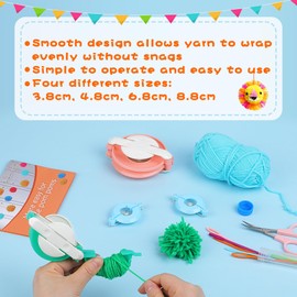FTEVEN 27Pcs Pom Pom Maker, 4 Size Pom Pom Maker Kit for Fluff Ball Weave DIY, Crochet Knitting with Scissor and Instruction for Adult DIY Decoration