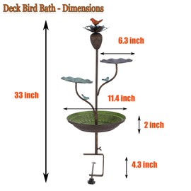 Retrome Deck Mounted Bird Bath Feeder Combo for Outside, Iron Railing Bird Feeder BirdBath for Balcony Porch, Lotus Theme