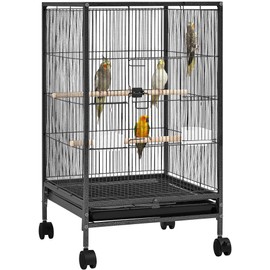 Yaheetech 35 inch Wrought Iron Bird Cage w/Play Open Top and Rolling Stand for Small Birds Like Parrots Conure Lovebird Cockatiel Lovebirds Budgies