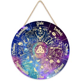 Wheel of The Year Wood Sign, Sabbats Pagan Witch Sign, Wheel Year Wall Hanging, Witchcraft Supplies, Wicca Calendar, Wiccan Holidays, Yule Altar, Celestial Sign, Christmas Thanksgiving Decor 12"