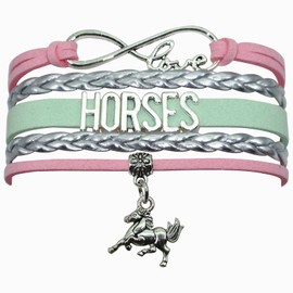 Vikitoriously Horse Bracelet - Infinity Love Horman Charm Bracelet For Adult Horse Lover, Rider, Horseman, Equestrian Sport Jewelry Bulk (Pink Silver and Mint Green)