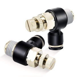 TAILONZ PNEUMATIC 3 Pack SL-3/8-N3 Push to Connect Air Line Fitting Air Flow Control Valve 3/8 Inch od 3/8 Inch Npt Elbow 90 Degree Air Speed Control Valve Fitting Push Lock