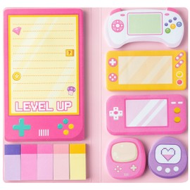 GROBRO7 550 Sheets Cute Cartoon Sticky Notes Set, Funny Game Console Shaped Self-Stick Notepads, Novelty Paper Clips Writing Memo Pad Page Marker for Kids Students Home School Gift (Pink Video Game)