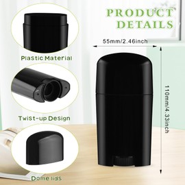 12 Pack 50g/1.7oz Black Empty Deodorant Containers Top-Fill Deodorant Tubes Refillable Plastic Twist-Up Deodorant Bottles Lip Balm Tubes For Homemade DIY Deodorant,Lip Balm,Aromatherapy And More