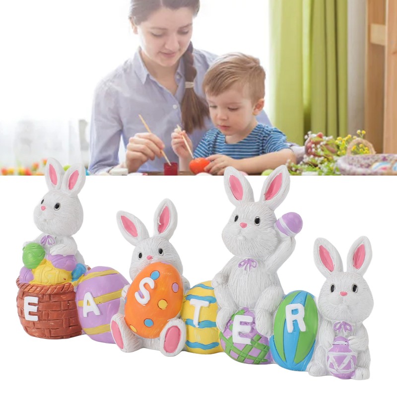 Easter Rabbit Decoration Multipurpose Vivid Cute Hand Painted Resin Rabbit