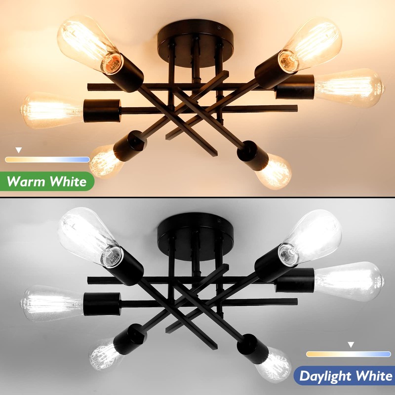 TOBUSA 6-Light Semi Flush Mount Ceiling Light Fixture, Black Sputnik