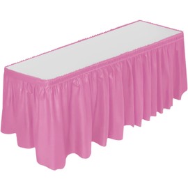 DecorRack Table Skirt, 29 in x 14 ft -BPA Free- Plastic Tableskirt, Disposable, Reusable, Rectangular Tablecloth Skirt, Light Pink (1 Pack)