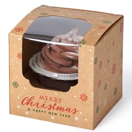 Shallive Christmas Kraft Pre-assembled Cupcake Boxes Individual with Window and Insert 15 Count, Party Favor Cupcake Holder as Christmas Gift Boxes