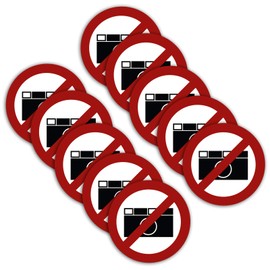 Pack of 10 XXL Photography Prohibited Stickers Diameter 21 cm Sticker Mandatory Sign with UV Protection for Outdoor and Indoor Use STROBO