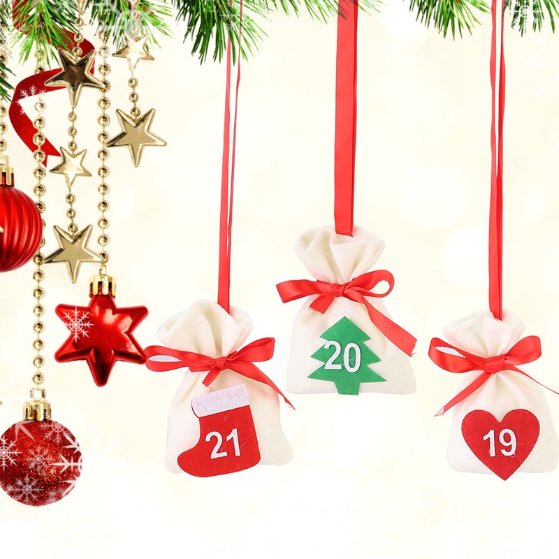 Christmas New Year Countdown Advent Hanging Calendar Gift Bags Pouches