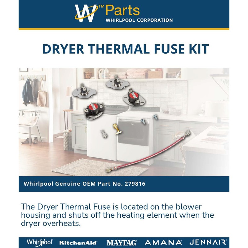 Whirlpool 279816 Genuine OEM Dryer Thermal Fuse Kit Replacement Part