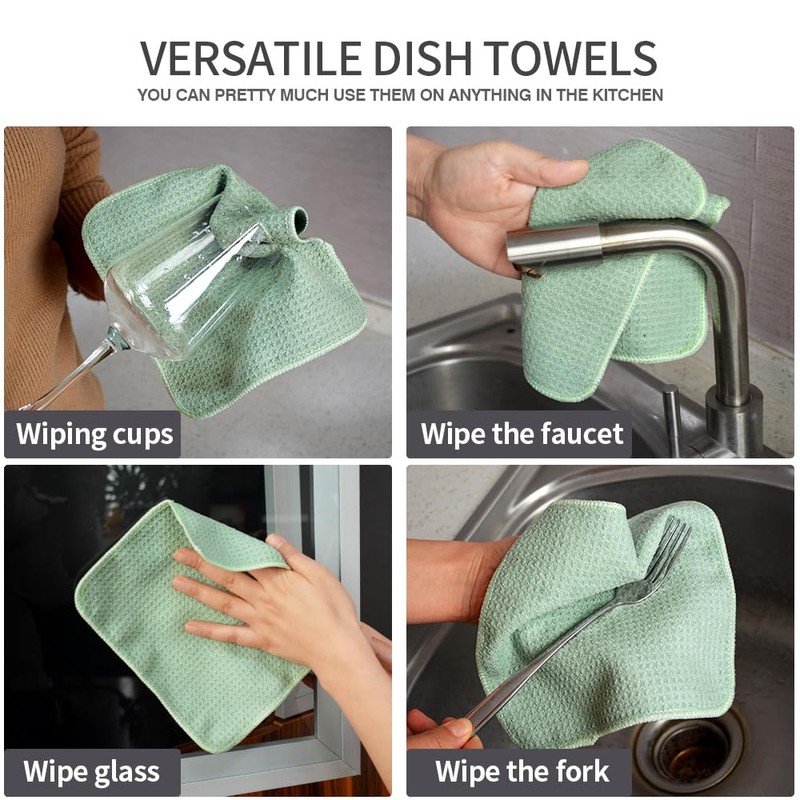 VIVOTE 8 Pack Microfiber Cloth Barista Cloth Sage Green Waffle