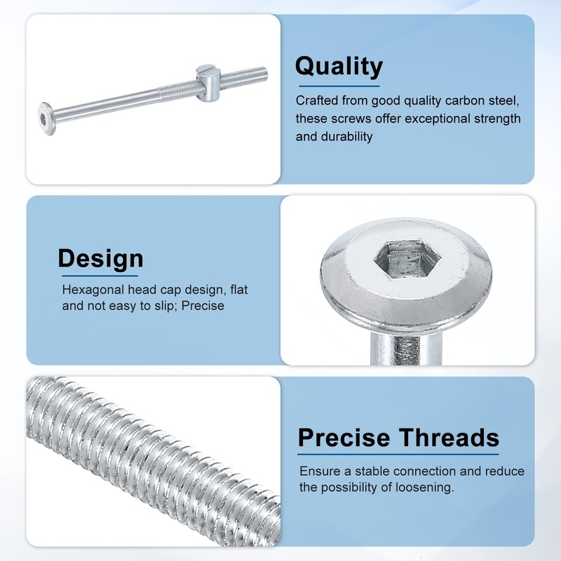 uxcell 4Pcs Bed Frame Bolts, M6 x 90mm Hex Socket