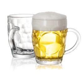 BothEarn Dimple Beer Mug Set of 2-1 Pint Heavy British Pub Thick Glass with Handle - Stein Cup for Beer Lover