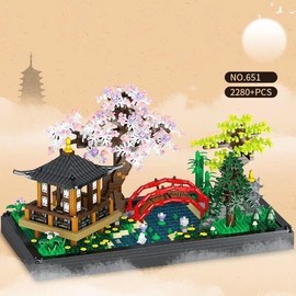 Architectural Building Set, 2280Pcs Japanese Zen Gardens and Meditation Cherry Blossom Garden Pavilion Bridge Mini Building Set, Botanical Sakura Collection Building Set for Adults and Children