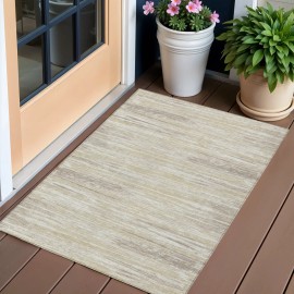 Homeroots 3' X 5' Beige Brown And Ivory Striped Washable Indoor Outdoor Area Rug