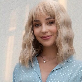 ZYYDSGO Short Wavy Wig for Women Shoulder Length Bob Curly Women's Charming Synthetic Wigs (Blonde)