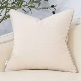 Yangest Patchwork Pillow Cover 18x18 Inch Luxury Cotton and Linen Cushion Cover Faux Leather Pillowcover for Couch Bedroom Living Room, White