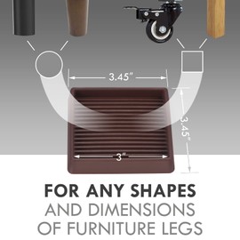 VOCOMO 3X3 Rubber Caster Cups, Non Slip Furniture Pads, Anti-Slip Furniture Gripper, Anti Skid Furnitures Feet, Anti Slide Floor Protector for Bed Couch Stoppers (Brown, 4 Pack)