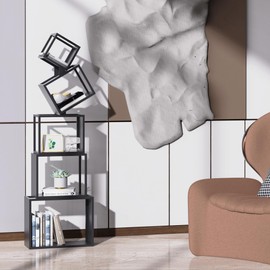 NBTORCH Modern 5-Tier Candle-Shaped Bookshelf, Modern Storage Shelves, Sturdy Metal Shelve and Bookcase for Displaying Books, Decor, and Plants Unique Metal Art Design