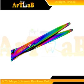 6.75" Mayo Dissecting Scissors, Straight, Blunt Tips, Rainbow Titanium Color (17.15cm) - German Stainless Steel Universal Cutting Scissors