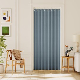 H.VERSAILTEX 100% Blackout Linen Curtains Accordion Door Curtain for Doorway Privacy Folding Closet Door Curtain Room Divider Sliding Door Shade with Hooks, 1 Panel, W44 x L78, Heather Stone Blue