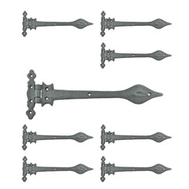 Renovators Supply Manufacturing Strap Hinge 11 1/4 in. Black Wrought Iron Spear Tip Flush Mount Heavy Duty Strap Gate and Door Hinges with Hardware Pack of 8