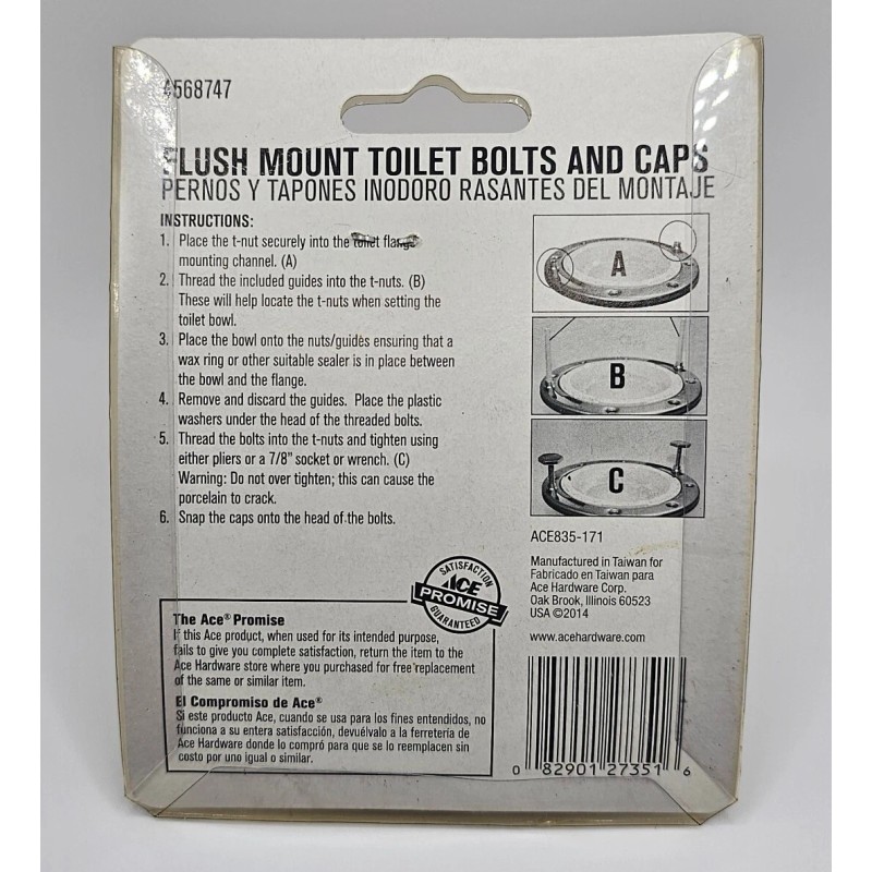 ACE Flush Mount Toilet Bolts And Caps Brass #4568747