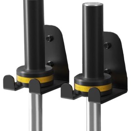 JNIHEEP Single Olympic Barbell Hanger,Garage Gym Bar Wall Rack,Vertical Barbell Mount Rack,Silver Powder Coated,Space Saving Commercial or Home Gym Accessory,Holds Under 33mm Bar Size(Black 2 Packs)