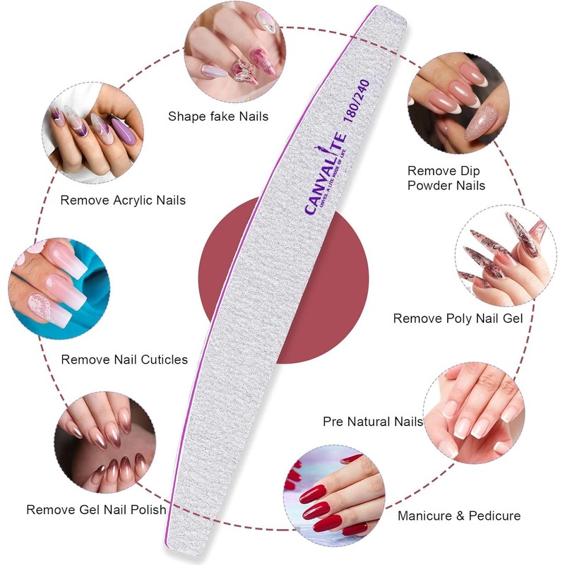 Canvalite Nail Files for Natural Nails 180/240 Grit Emery Board