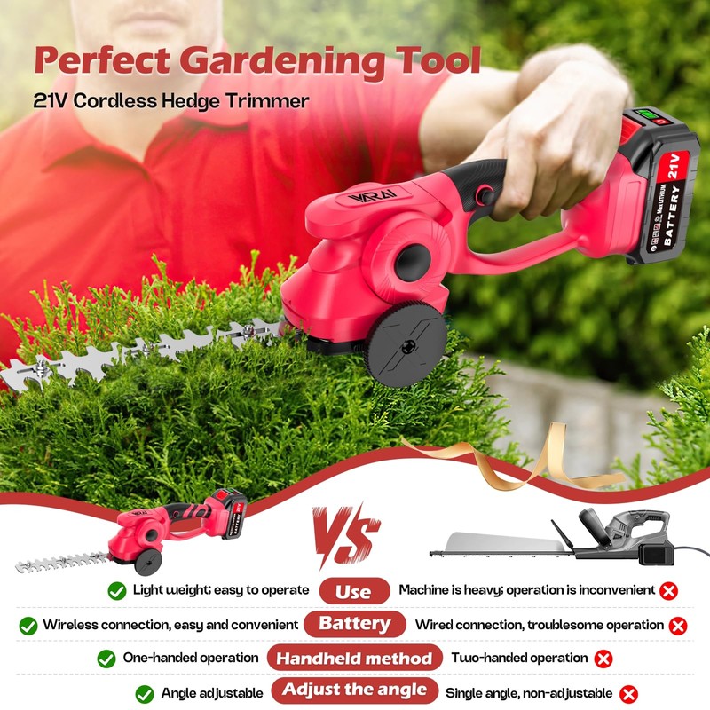 VARAI Cordless Hedge Trimmer, 2-in-1 Hedge Trimmer, Ultra Long Battery