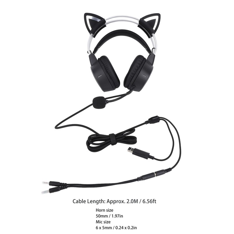 Lightweight Gaming Headset with Detachable Cat Ears, Noise Concealing RGB
