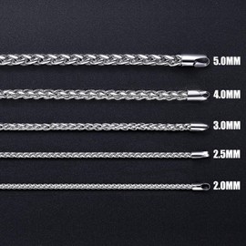 Fiusem Silver Tone Wheat Chains for Men and Women, 5mm Stainless Steel Necklace Chain, Mens Necklace 28 Inch