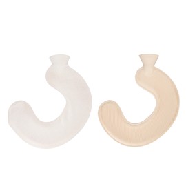 U Shaped Hot Water Bag Soft 1L Water Injection Neck Shoulder Hot Water Bottle with Soft Cover for Travel Beige Pure Color