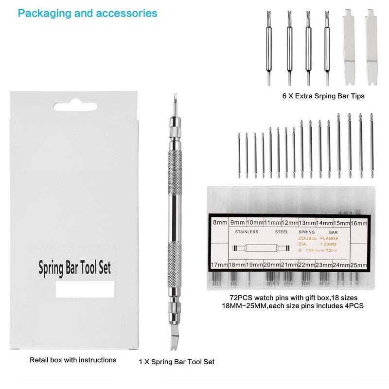PIONEERS Spring Bar Tool Set with Extra 6 Tips Pins
