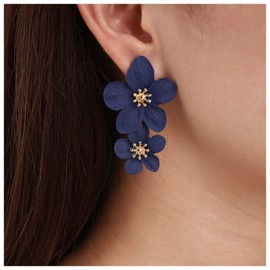 Cimenexe Bohemian Resin Flower Earrings Blue Enamel Flower Earrings Exaggerated Flower Dangle Earrings Floral Petal Flower Stud Earrings Jewelry for Women and Girls(blue)