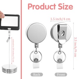 16 Pieces Retractable Badge Holder Metal Badge Reels ID Holder with Keychain Ring Clip for ID Card Carabiner Key Card Work-Badge (Silver)