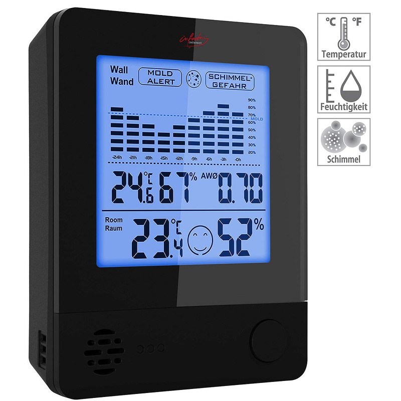 infactory Mould Alarm: 2-in-1 Thermometer & Hygrometer, Room & Wall