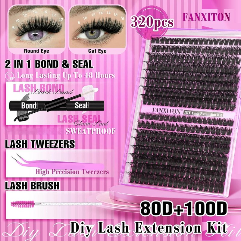 DIY Lash Extension Kit Volume Thick Lash Clusters 80D+100D 320