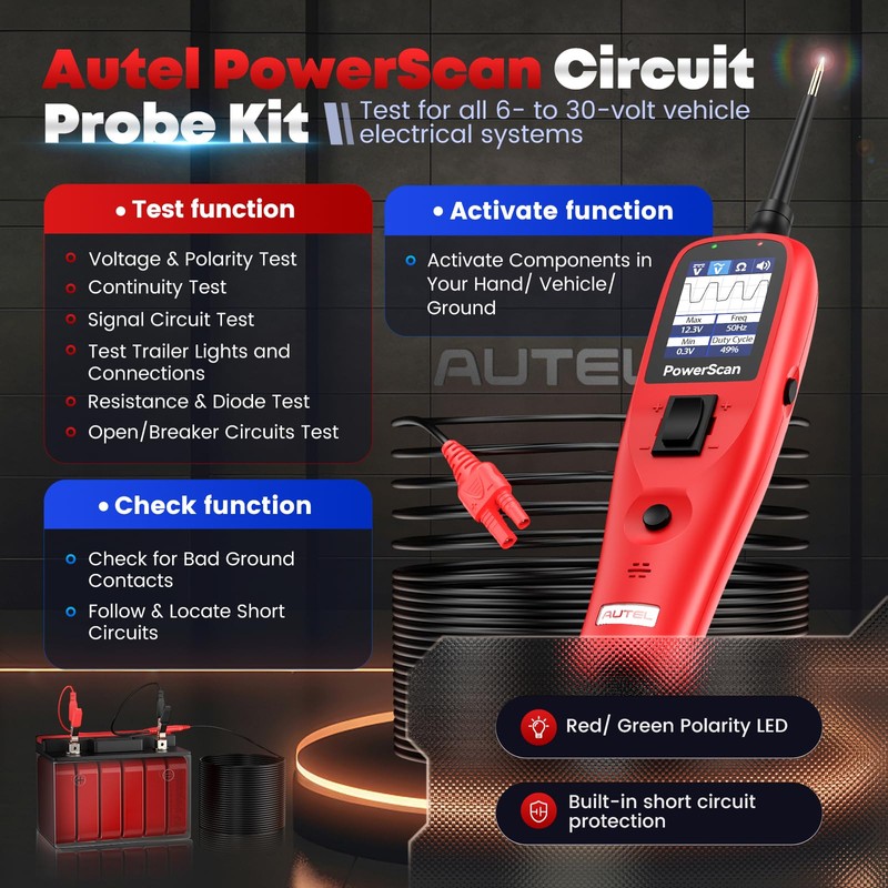 Autel PowerScan Automotive Circuit Tester, Power Circuit Probe Tool, 12-24V