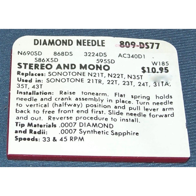 PHONOGRAPH NEEDLE 809-DS77 for MAGNAVOX MICROMATIC EVG 132 163 N314