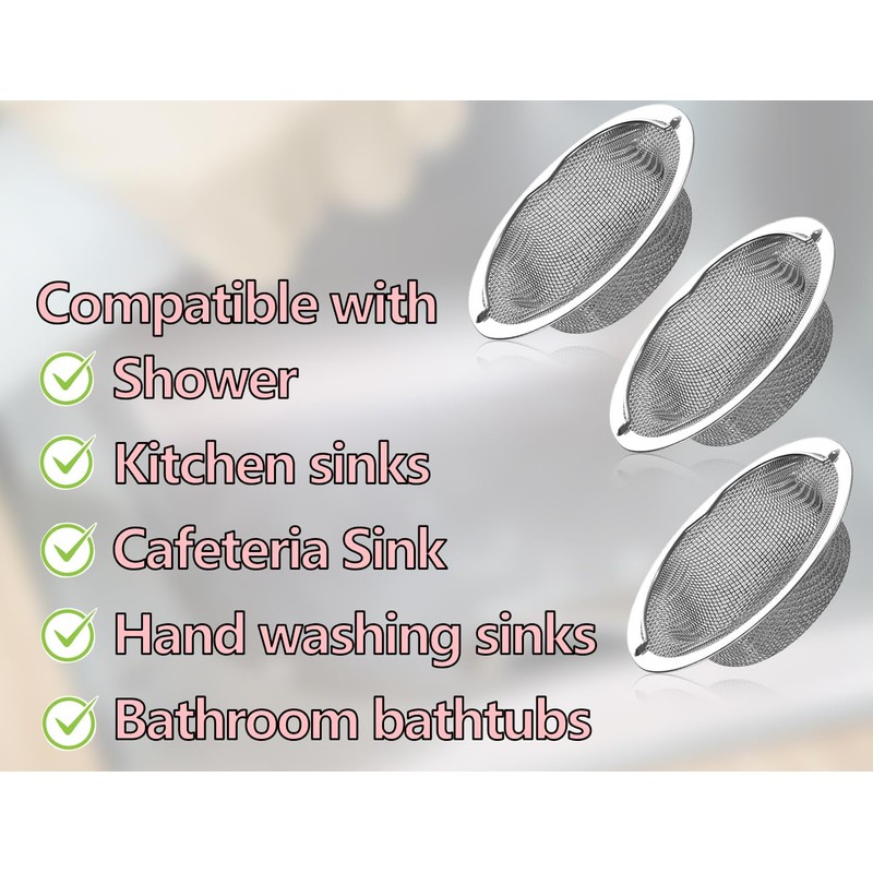 KAPSING Pack of 3 Stainless Steel Drain Strainers, Universal Sink