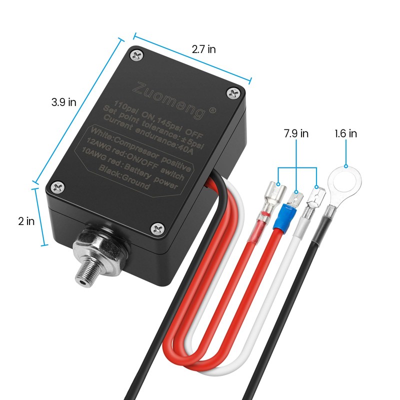 Zuomeng Pressure Switch with 40A Relay, Corrosion-Resistant, for 12V/24V Systems,
