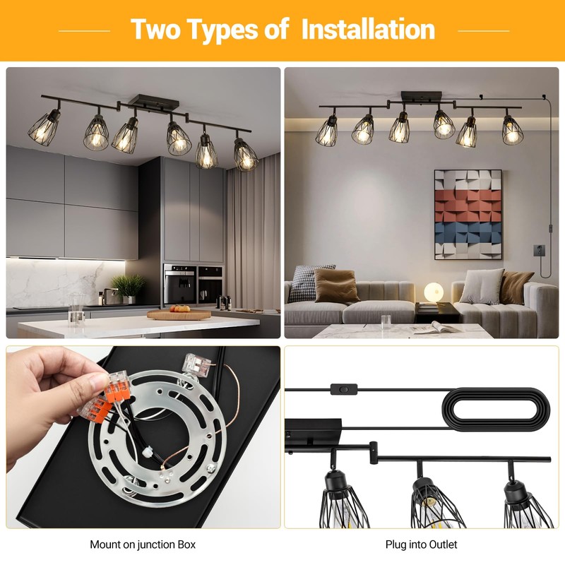 TuyuBEE 6-Light Plug in Track Lighting with Power Cord, Plug