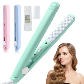 Mini Dual Purpose Curling Iron, Portable Mini Wave Hair Curling Iron Root Lifter and Volume Enhancer, Portable Travel Curlings Wand, 2 in 1 Minis Curlings Irons for Short and All Hair Types（Green）