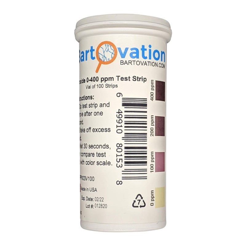 Hydrogen Peroxide H2O2 Test Strips, 0-400 ppm [Vial of 100