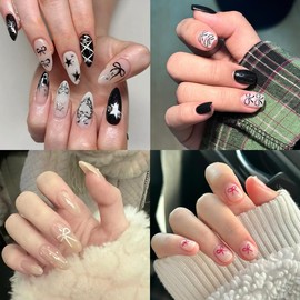 Bow Nail Stickers Black White Gold Silver Pink Bnowknot Nail Decals Cute French Heart Nail Art Stickers for Nail Design Self-Adhesive Kawaii Bow Nail Charms Supplies for DIY Acrylic Nail Decor 8Sheets